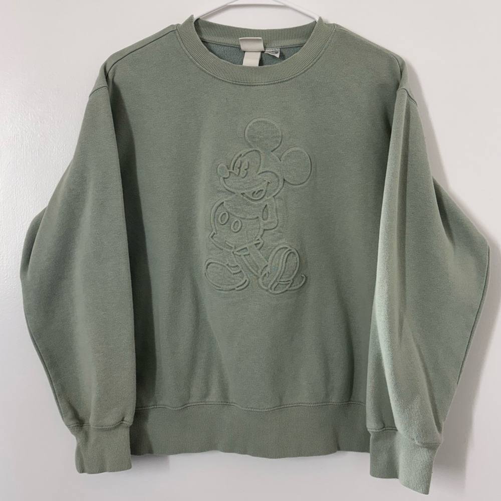 H&M L.O.G.G. Disney Light Green Mickey Mouse Crewneck Sweatshirt Women Sz Small